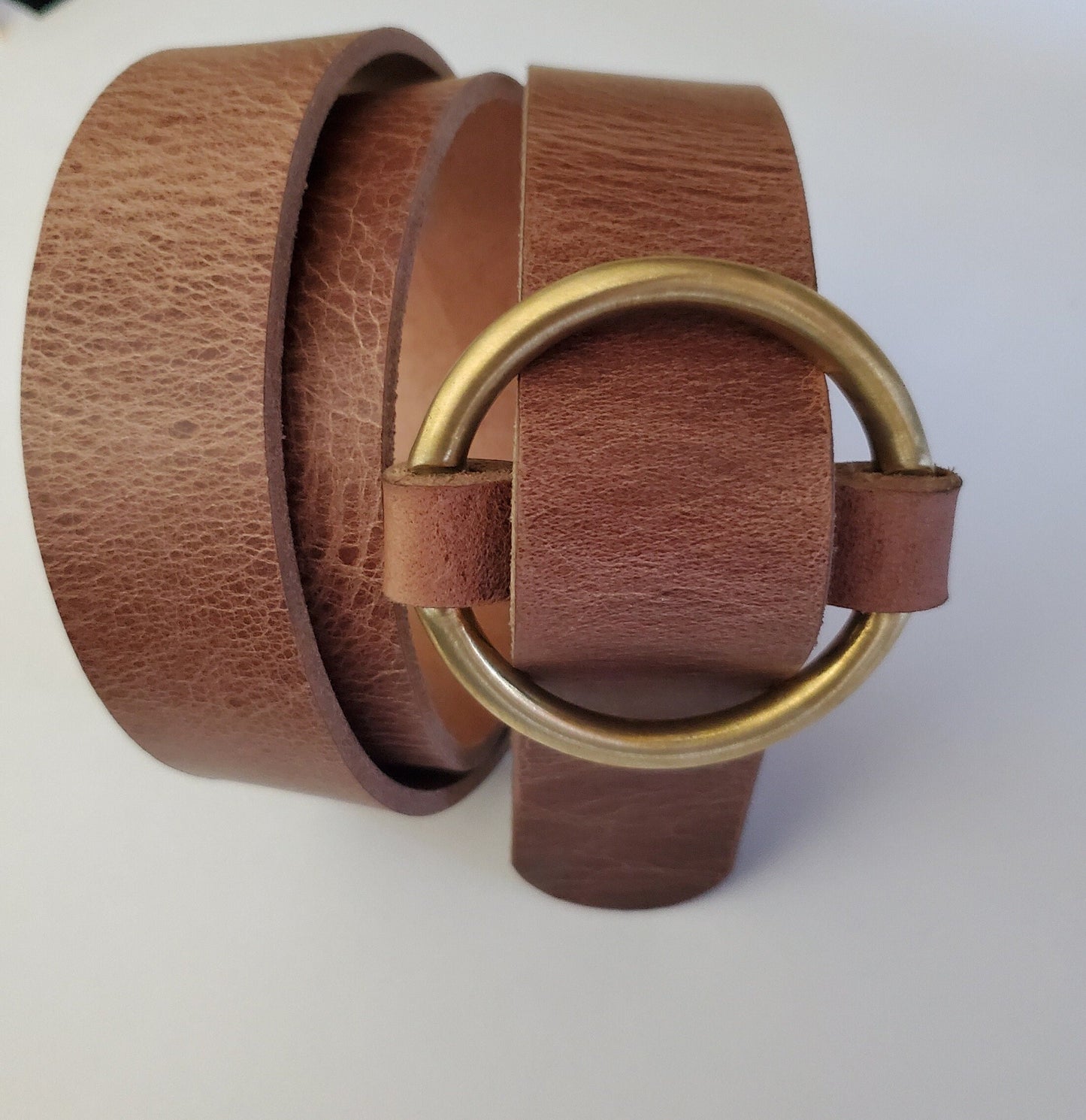 Round Brass Belt & Buckle Set, Gift 4 Her, Belt and Buckle, No Hole Belt, Friction Fit, Brass Buckle, Coat Belt and Buckle, Forged Buckle