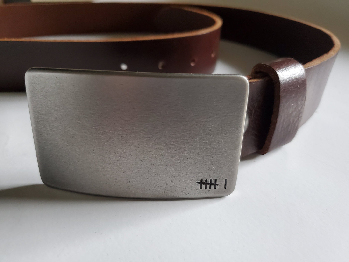 Bronze Anniversary Gift Belt & Buckle Set For Jeans Customize for Anniversary Personalized Forged Stainless Steel Buckle w/ Leather Belt