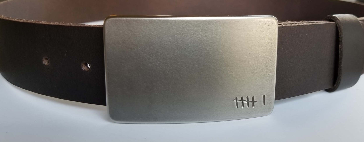 Bronze Anniversary Gift Belt & Buckle Set For Jeans Customize for Anniversary Personalized Forged Stainless Steel Buckle w/ Leather Belt