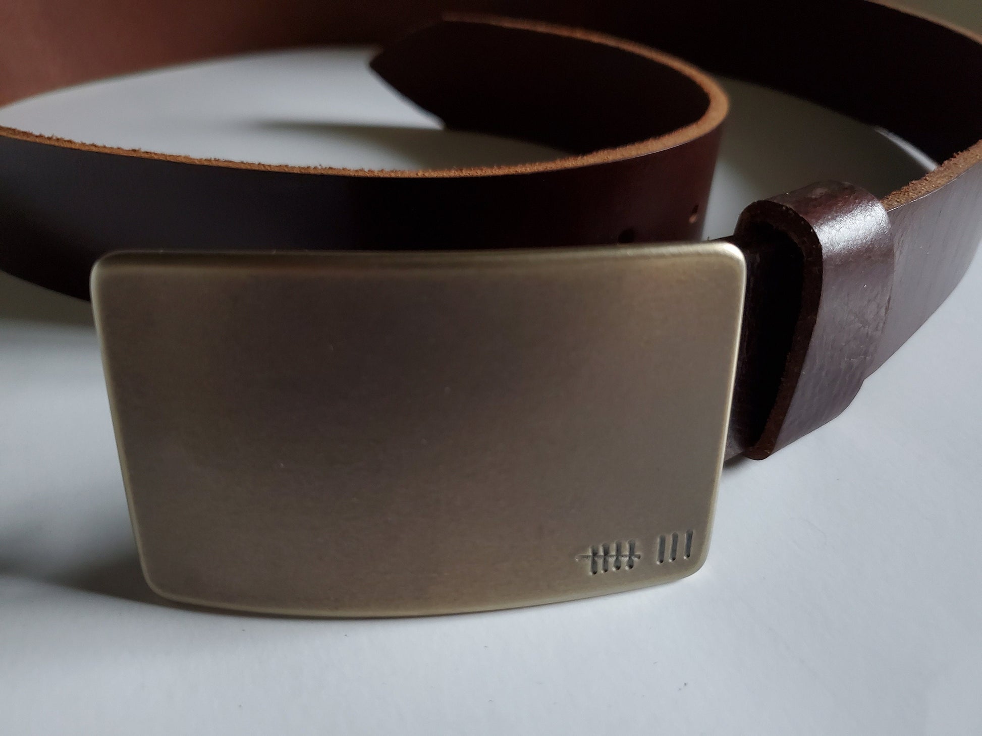 Bronze Anniversary Gift Belt & Buckle Set For Jeans Customize for Anniversary Personalized Forged Stainless Steel Buckle w/ Leather Belt