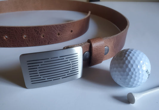Golf Belt & Buckle, Father's Day Gift, Etched, Brushed Stainless Steel Golf Buckle, Fits 1.25" Belt, Golfer's Gifts, Golf Attire, Golf Gift