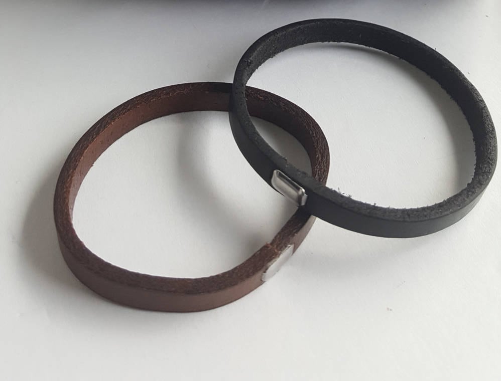 Stocking Stuffer, Unisex Leather Bangle, Stackable Leather Bracelet, Stainless Clasp, Leather Cuffs, Hand Dyed Stackable Bracelet & Gift Bag