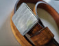 Tiny Silver Woodgrain Buckle & Leather Belt, Unisex Belt and Buckle, Stainless Steel 1-5/8" x 1-1/2" fits 1-1/4" Custom Leather Belt