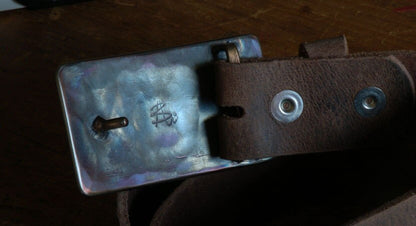 Blue Jean Buckle, Belt Buckle, Hypoallergenic, Hand Forged, Wood Grain, Textured Stainless Steel, Belt Buckle fits 1-1/2" Belt for Blue Jean