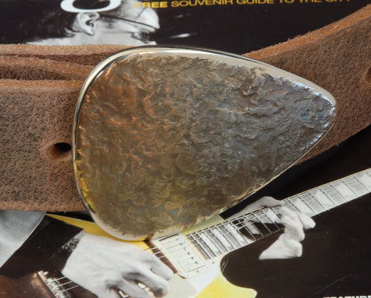 Guitar Pick Buckle Jean Belt Buckle and 1.5" Wide Leather Snap Belt Canadian Made Guitar Lover Gift Guys & Gals Stocking Stuffer Ideas