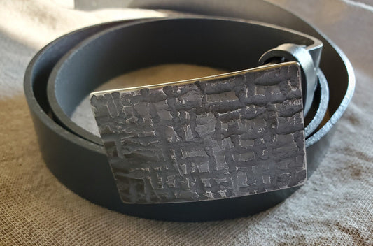 Suit Belt & Buckle, Architectural Anvil Series Buckle w/ Grey Leather Snap Belt, Signed Original Buckle, Gift for Guy or Gals, Canadian Made
