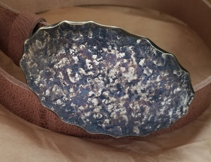 Oversized Belt & Buckle Stampede Oval Winner Circle Hand Forged Unisex Hypoallergenic Buckle Stainless Steel Western Wear w/ 1.5" Jean Belt