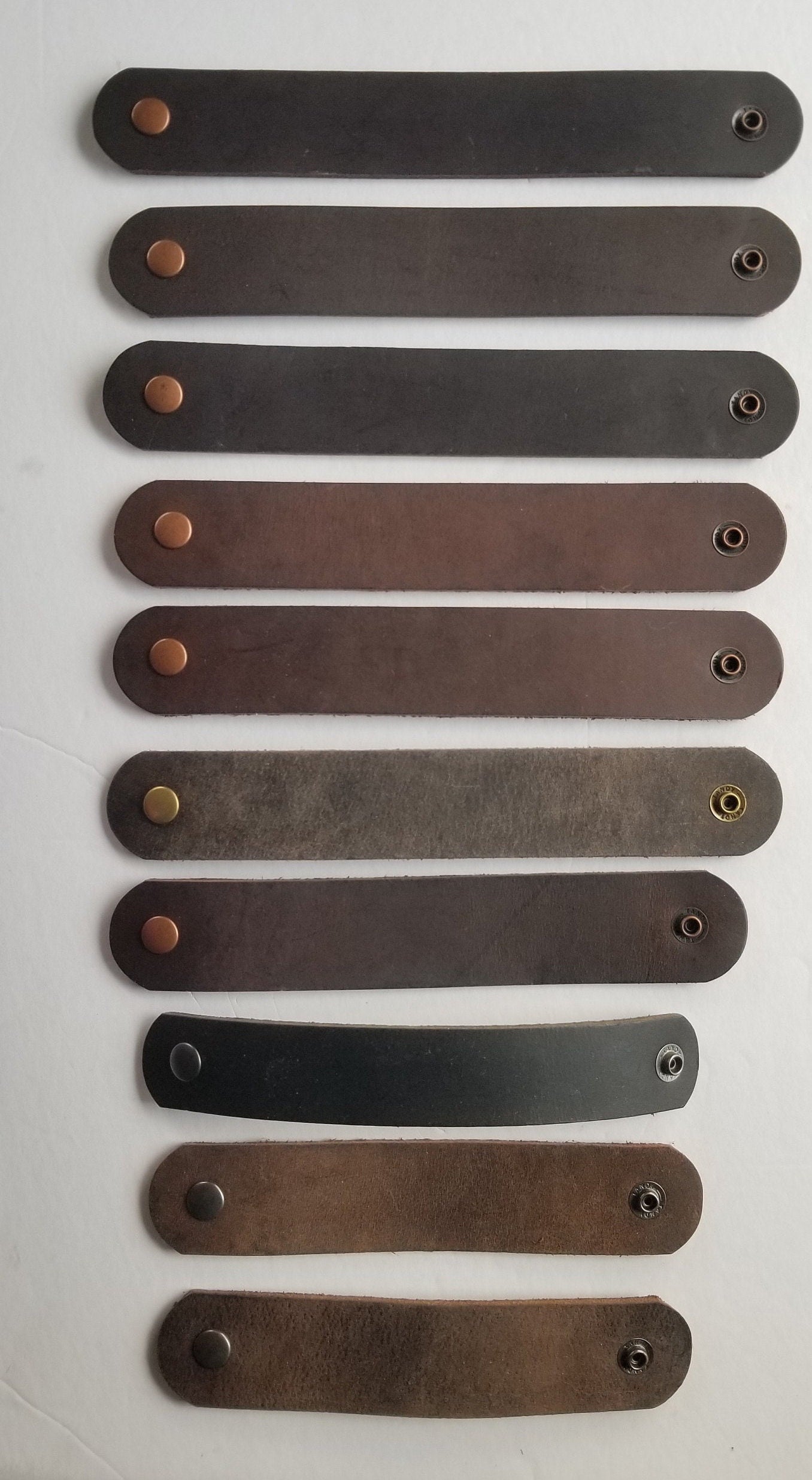 Leather Cuff Bracelet with snaps Black, Brown, Fawn, Distressed & Mahogany Unisex Wrist Cuff w/ Snap Boyfriend Gift or Girlfriend Gift w Bag