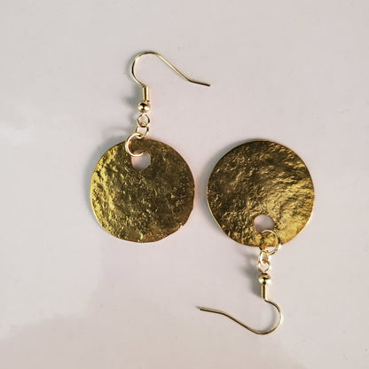 Anvil Textured Brass Earrings Hammered Ancient Gold Shepherd Hook Earrings w/ Bag Light Gold Earrings & Bag Stocking Stuffers Unisex Gifts