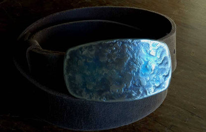 1-3/4" Belt & Buckle Set, Blue, Pink, Silver, Buckle and Belt, Signed Original, HypoAllergenic Buckle, 1-3/4" Leather Jean Belt w/ Snaps