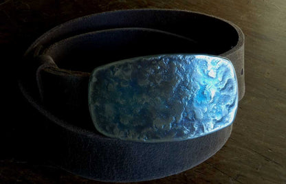 1-3/4" Belt & Buckle Set Blue Pink or Silver Buckle and Belt Signed Original Hypoallergenic Buckle 1-3/4" Leather Jean Belt w/ Snaps