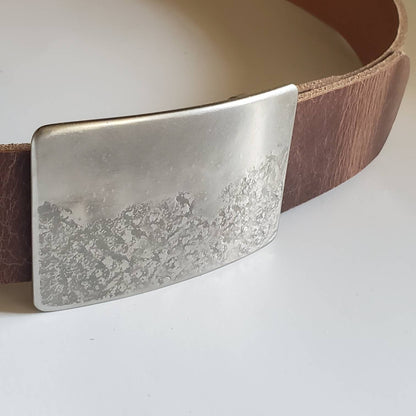 Landscape Belt Buckle for Jeans Hiker's Gift Signed Original by Aucoin Stainless Steel Gift, Hypoallergenic Buckle for Leather Snap Belt