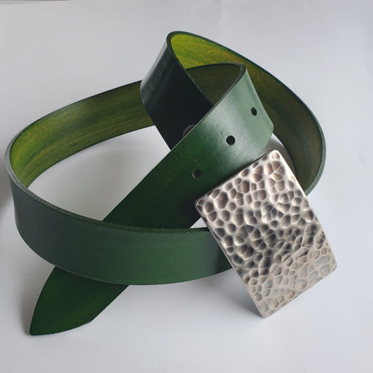 Golf Buckle & Belt Golf Wear Silver Golf Buckle and Green Belt Set Hypoallergenic Buckle Hand Forged Solid Stainless Steel w/ 1.5" Belt