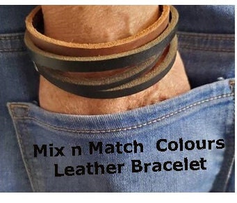 Leather Bangle Stackable Leather Bracelet Stainless Clasp Stocking Stuffer, Unisex Leather Cuffs, Hand Dyed Stackable Bracelet & Gift Bag
