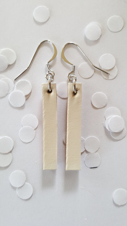 Winter White Lightweight Leather Earring Set w Shepherd Hooks Variety of Colours Hand Made Canadian Jewelry & Storage Bag, Stocking Stuffer