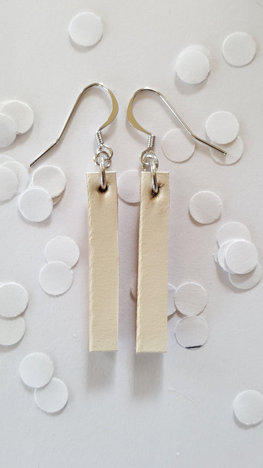 Winter White Lightweight Leather Earring Set w Shepherd Hooks Variety of Colours Hand Made Canadian Jewelry & Storage Bag, Stocking Stuffer