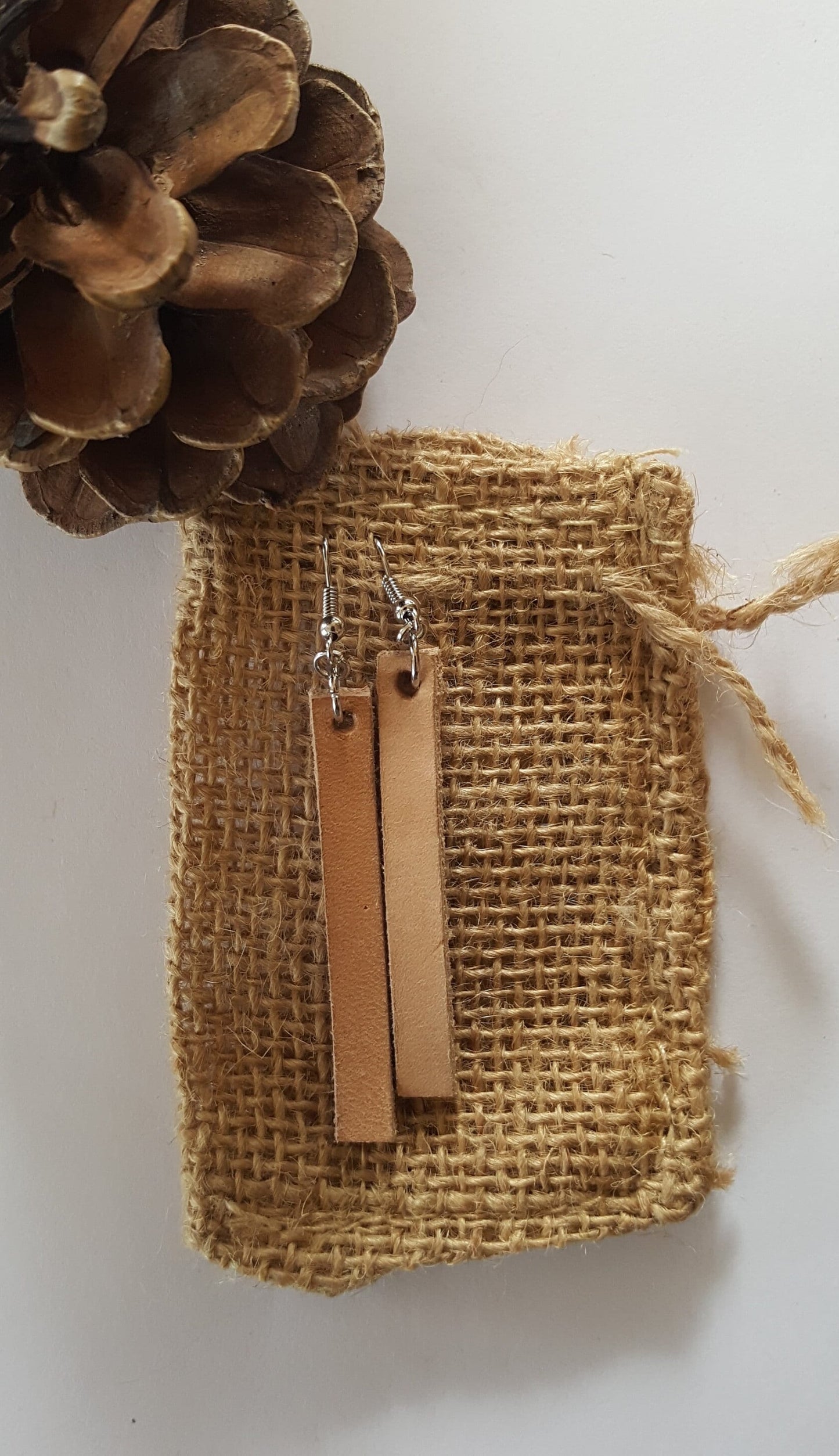 Winter White Lightweight Leather Earring Set w Shepherd Hooks Variety of Colours Hand Made Canadian Jewelry & Storage Bag, Stocking Stuffer