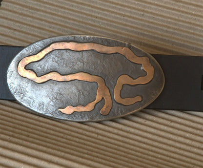 Oval "Tree of Life" Design, Family Tree, Stainless Steel, Roots, Blue Jean Belt Buckle fits 1-1/2" Leather Belt