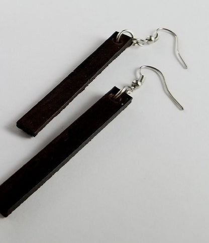 Lightweight Woodgrain Leather Earring Set w Shepherd Hooks Variety of Colours Hand Made Canadian Jewelry & Storage Bag, Stocking Stuffer