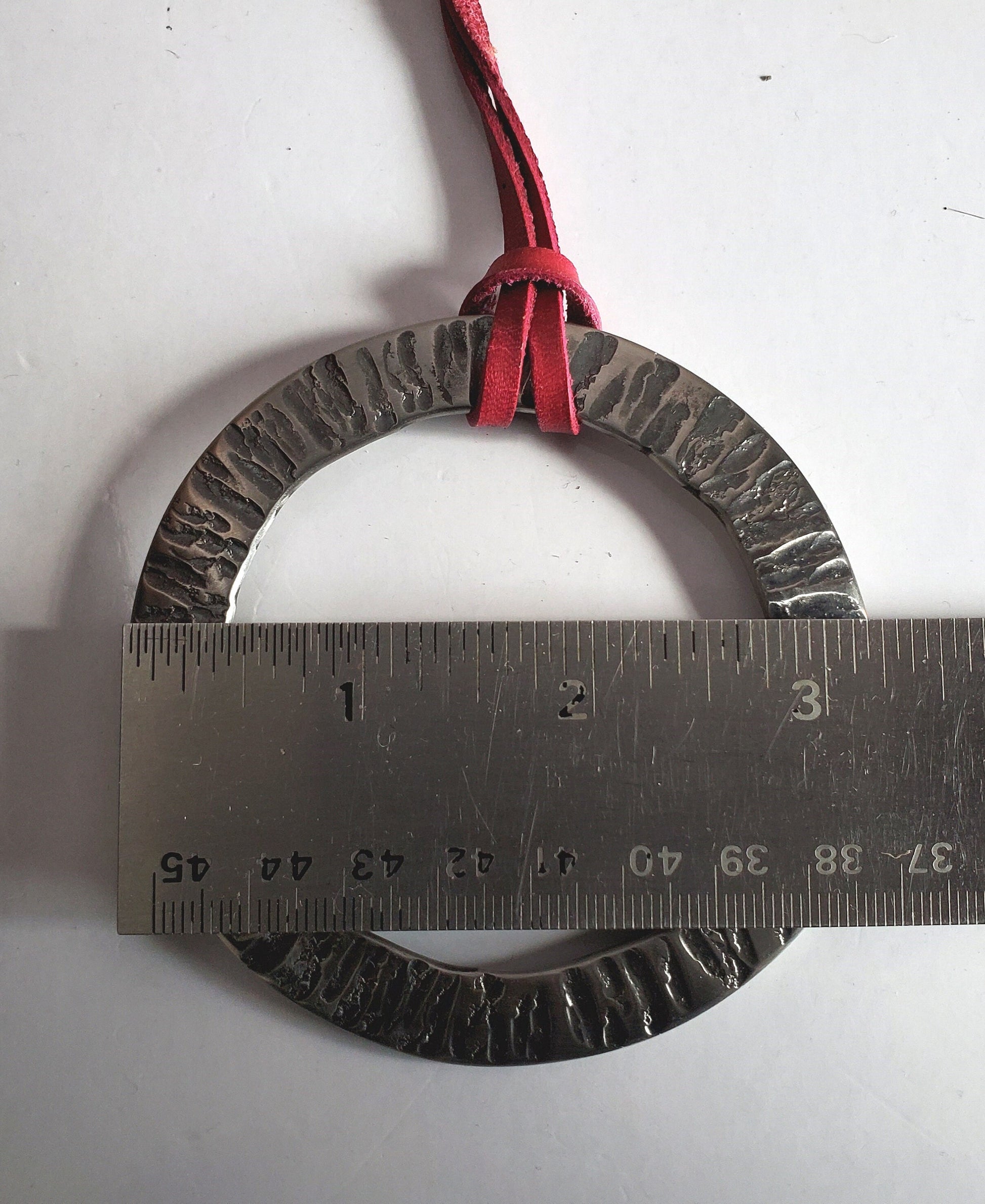 Large Silver & Slate Pendant Hand Forged Circle Unisex Pendant Rustic Jewelry Necklace 3.25"d Stainless Steel w/ Leather Strap Unisex Gifts
