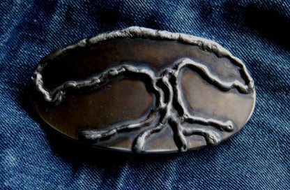 Oval "Tree of Life" Design, Family Tree, Stainless Steel, Roots, Blue Jean Belt Buckle fits 1-1/2" Leather Belt