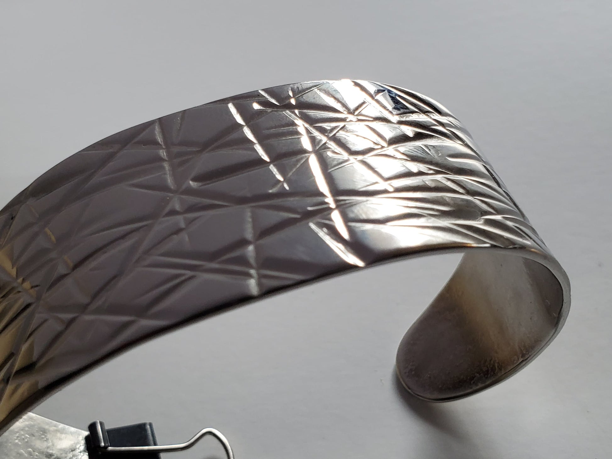 Wrist Cuff, Unisex Silver Bracelet, Hypoallergenic Cuff, Bracelet, Hand Forged Stainless Steel, Signed Original by Aucoin, Blue or Bronze