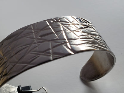 Wrist Cuff, Unisex Silver Bracelet, Hypoallergenic Cuff, Bracelet, Hand Forged Stainless Steel, Signed Original by Aucoin, Blue or Bronze