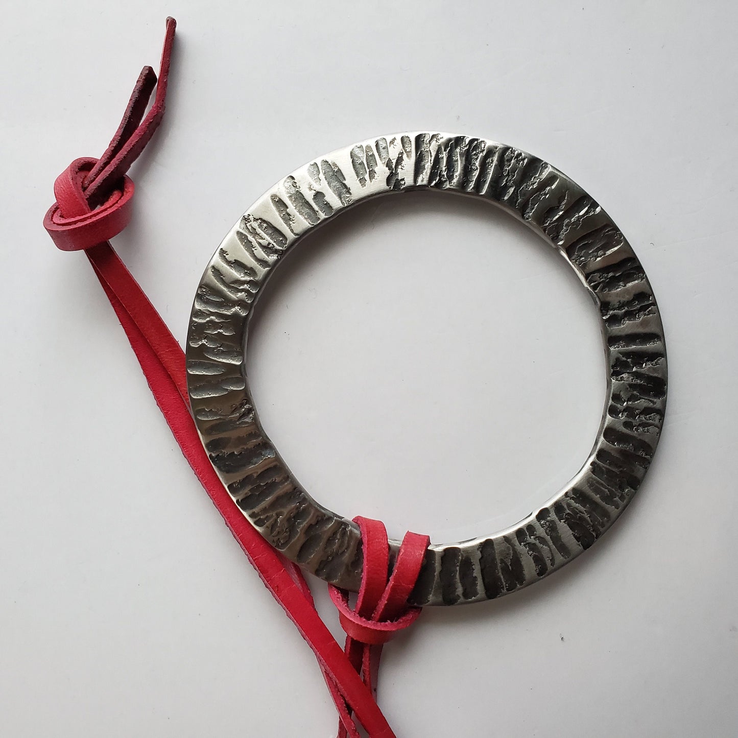 Large Silver & Slate Pendant Hand Forged Circle Unisex Pendant Rustic Jewelry Necklace 3.25"d Stainless Steel w/ Leather Strap Unisex Gifts