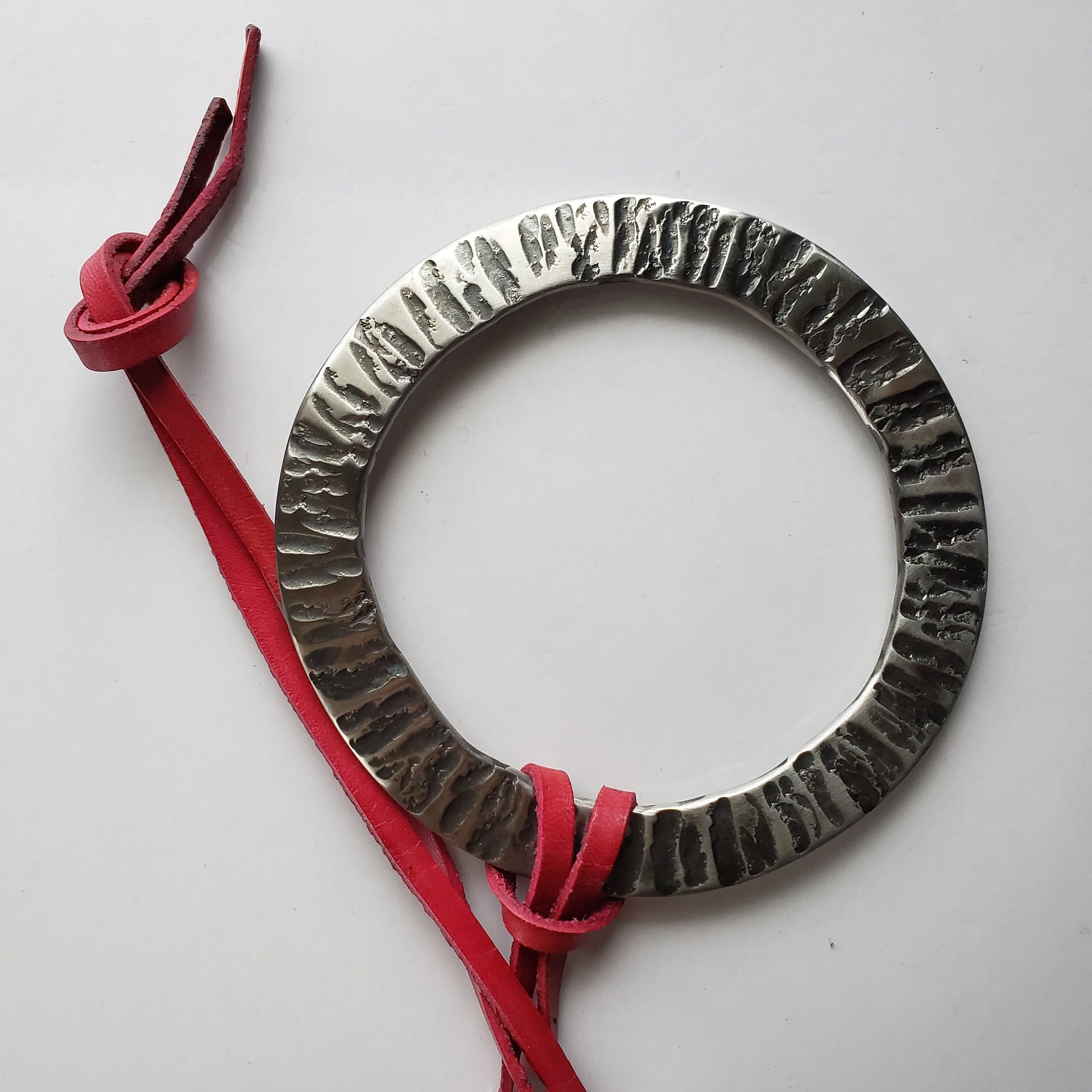 Large Silver & Slate Pendant Hand Forged Circle Unisex Pendant Rustic Jewelry Necklace 3.25"d Stainless Steel w/ Leather Strap Unisex Gifts