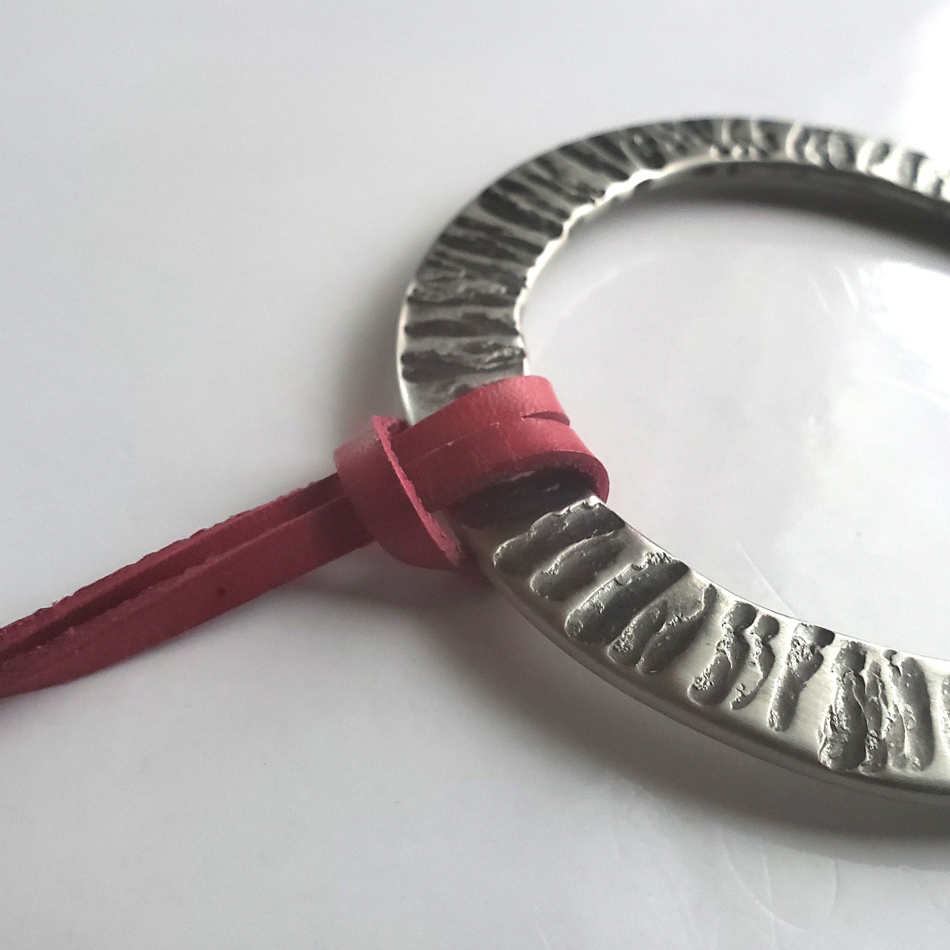 Large Silver & Slate Pendant Hand Forged Circle Unisex Pendant Rustic Jewelry Necklace 3.25"d Stainless Steel w/ Leather Strap Unisex Gifts