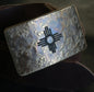 Zia Buckle & Belt Blue or Red New Mexico Etched Buckle with Belt Hand Forged Zia Buckle with 1.5" Leather Belt for Jeans and Gift Bag