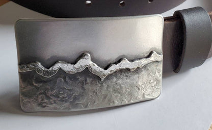 Belt Buckle, Hand Forged Landscape,Stainless Steel & Bronze Overlay, Hypoallergenic Accessories, Buckle fits 1.5" Belt for Blue Jeans