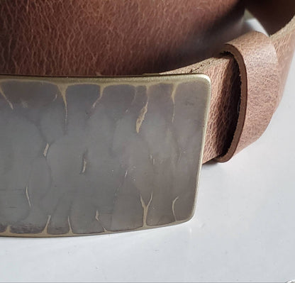 Belt & Buckle Set For Jeans Bronze Wood Grain Unisex Gifts, Hand Forged Stainless Steel Buckle Fits 1-1/2" Leather Belt Choose Colour