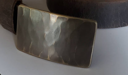 Belt & Buckle Set For Jeans Bronze Wood Grain Unisex Gifts, Hand Forged Stainless Steel Buckle Fits 1-1/2" Leather Belt Choose Colour