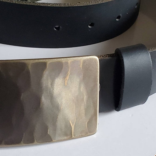 Belt & Buckle Set For Jeans Bronze Wood Grain Unisex Gifts, Hand Forged Stainless Steel Buckle Fits 1-1/2" Leather Belt Choose Colour