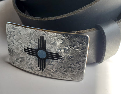 Zia Belt Buckle Etched Jean Buckle Hand Forged Buckle New Mexico Buckle Zia Buckle Unisex Accessory, Buckle fits 1.5" Leather Belt for Jeans