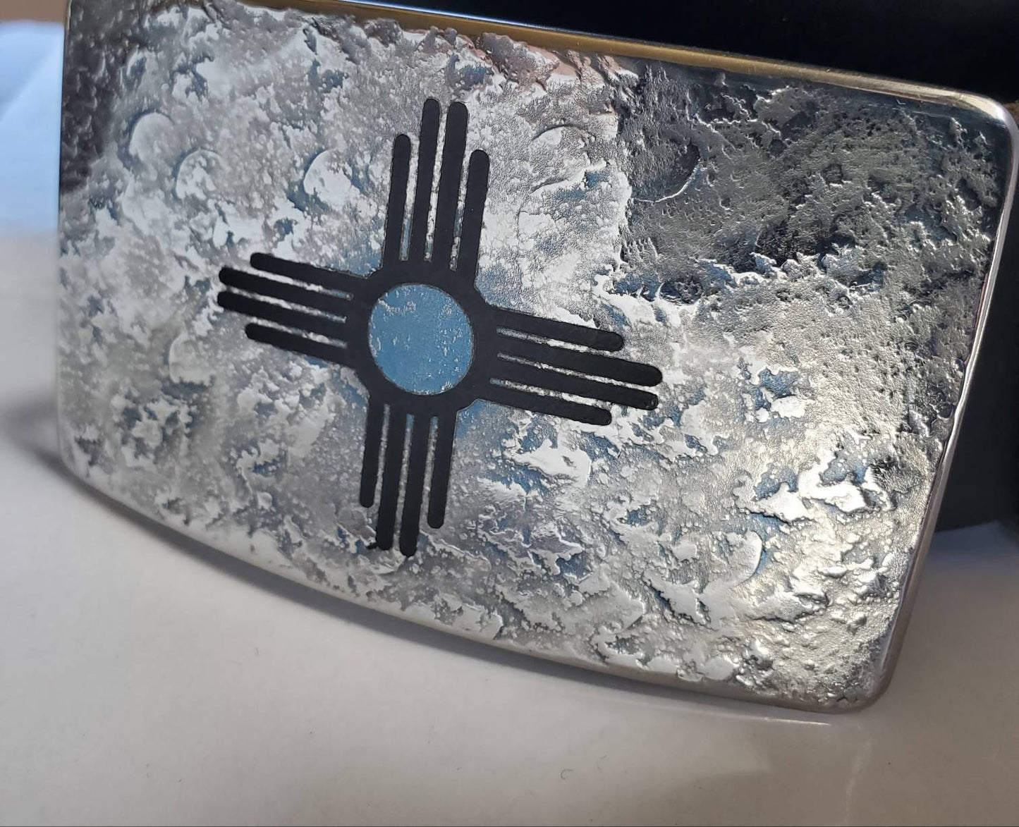 Zia Buckle Fits 1.25" Belt New Mexico Buckle Etched Suit Buckle Hand Forged Zia Buckle fits 1-1/4" Leather Belts