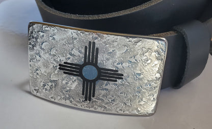 Zia Buckle Fits 1.25" Belt New Mexico Buckle Etched Suit Buckle Hand Forged Zia Buckle fits 1-1/4" Leather Belts