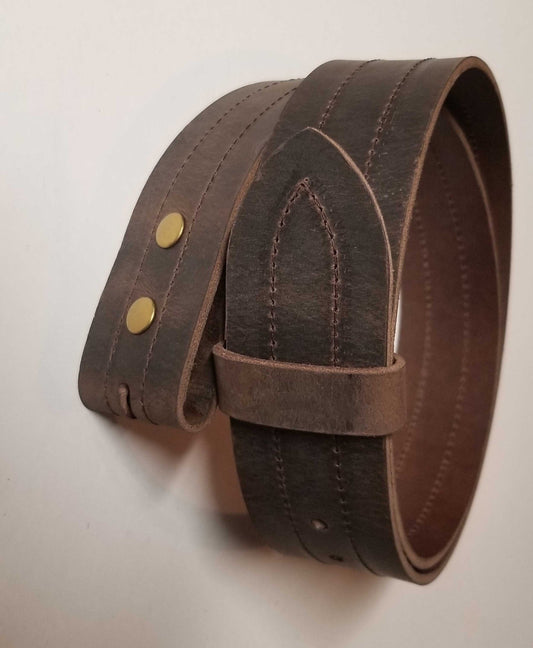 2" Leather Belt with Decorative Stitching Fits Jeans Workwear Interchangeable Belt w/ Snaps Custom Leather Belt Cut to Waist Size