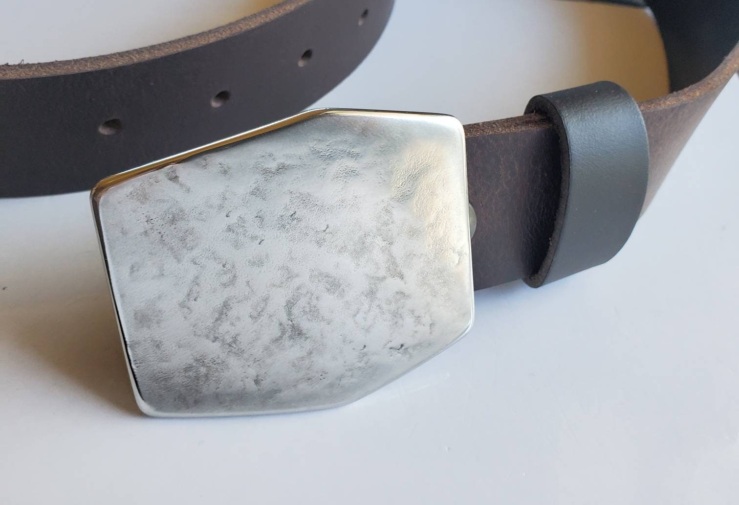 Hexagon Buckle & Belt, Unisex Buckle and Leather Belt, Hypoallergenic Buckle, Stainless Steel, Canadian Buckle and Leather Belt for Jeans