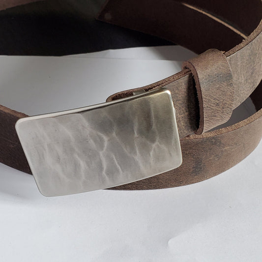 Dress Belt & Buckle SET, Canadian Wood Grain, Silver Suit Buckle and Belt, Hand Forged Stainless Steel 1.25" Belt For Suits, Gift Bag Incl.