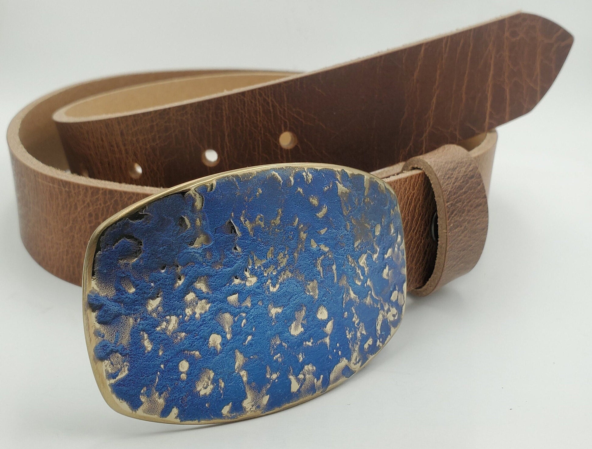 Blue Jean Buckle & Belt, Rodeo Belt and Buckle Hand Forged Canadian Made Cowboy Buckle Stainless Steel Buckle for Jeans, Unisex Gifts