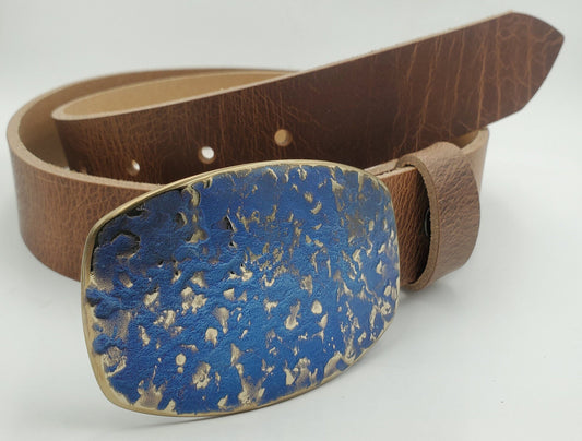 Blue Jean Buckle & Belt, Rodeo Belt and Buckle Hand Forged Canadian Made Cowboy Buckle Stainless Steel Buckle for Jeans, Unisex Gifts