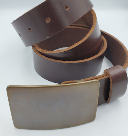 Bronze Belt & Buckle Set For Jeans Unisex Gifts Hand Forged Stainless Steel Buckle Fits 1-1/2" Leather Belt Choose Your Belt Colour