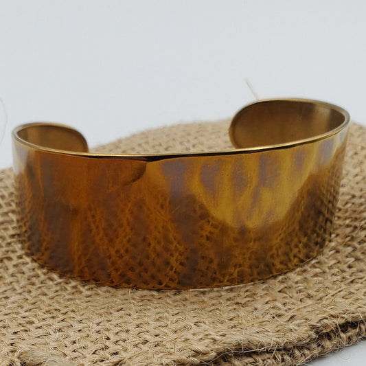 Orange Cuff Bracelet Anvil Textured Stainless Steel Anniversary Gift Signed Original Unisex Gifts w/ Bag