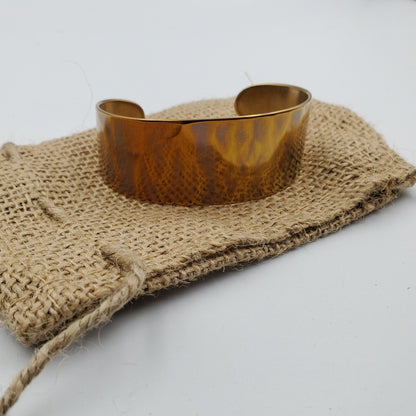 Orange Cuff Bracelet Anvil Textured Stainless Steel Anniversary Gift Signed Original Unisex Gifts w/ Bag