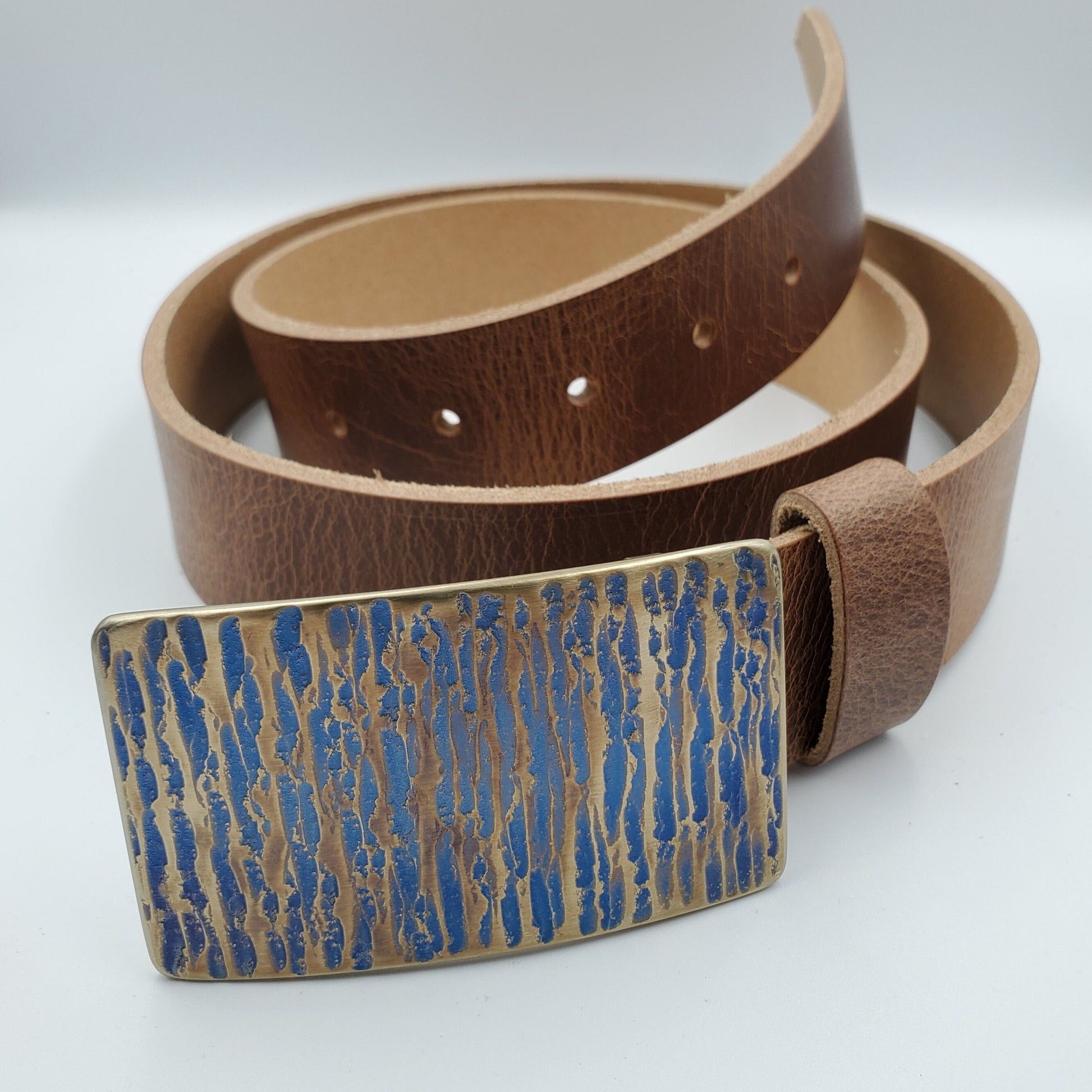 Belt Buckle, Hand Forged Gold & Blue Buckle for Jeans, Hypoallergenic, Gifts for Guys, Anvil Textured, Unisex Gifts, Buckle Fits 1.5" Belt