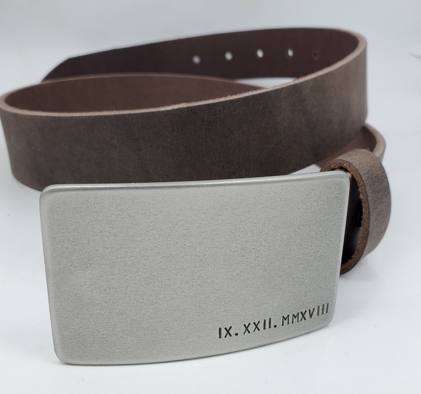 Roman Numeral Buckle with Leather Belt, Anniversary Gift, Belt & Buckle Set For Jeans, Customize for Anniversary, Unisex Personalized Gift