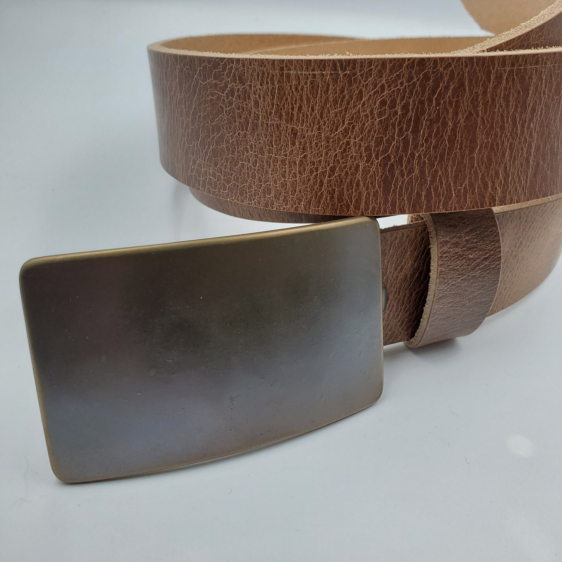 Bronze Belt & Buckle Set For Jeans Unisex Gifts Hand Forged Stainless Steel Buckle Fits 1-1/2" Leather Belt Choose Your Belt Colour