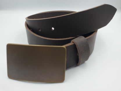 Bronze Belt & Buckle Set For Jeans Unisex Gifts Hand Forged Stainless Steel Buckle Fits 1-1/2" Leather Belt Choose Your Belt Colour
